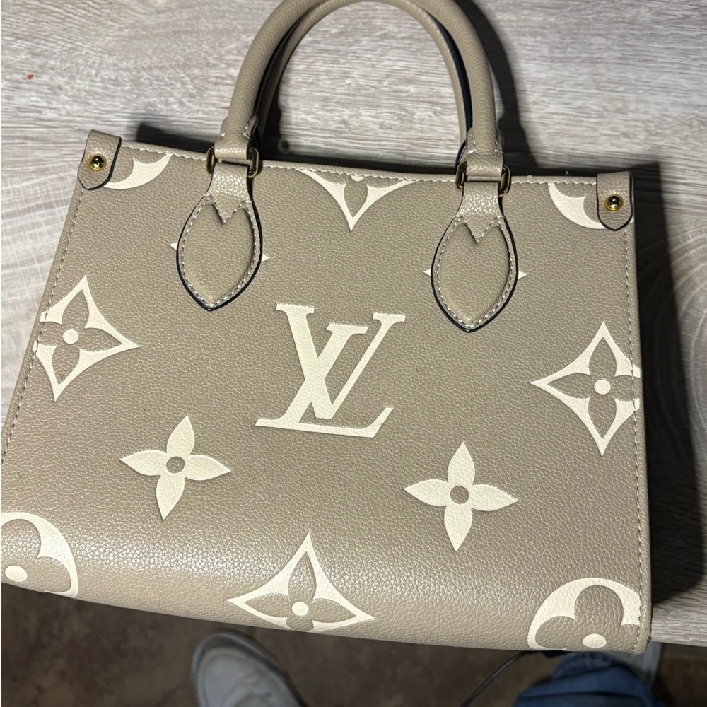 Louis Vuitton Tan and White Satchel with Oversized Monogram